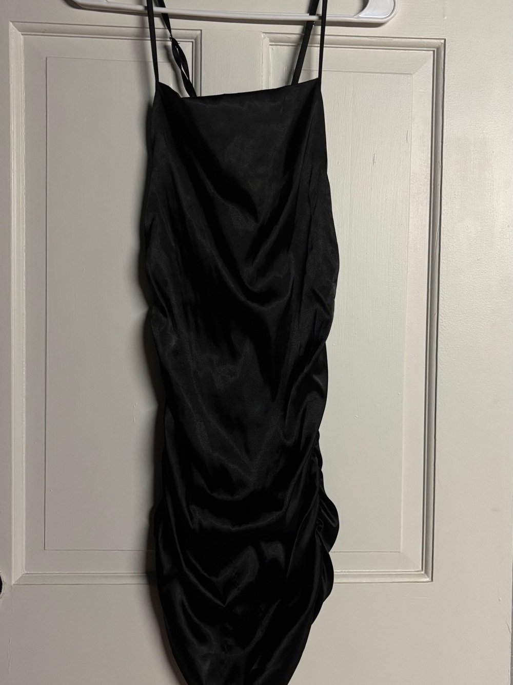 SHEIN Black Satin Ruched Mini Slip Dress